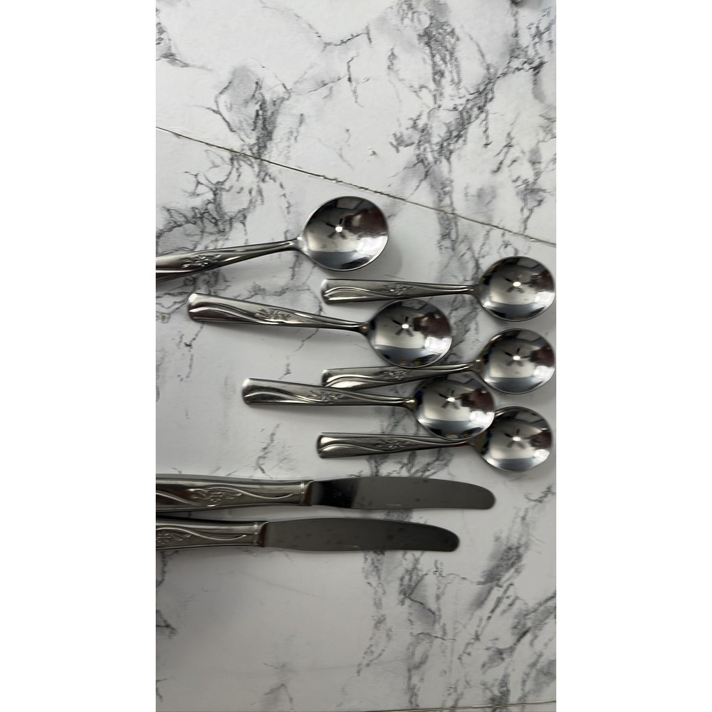 Floral Stainless Steel Soup Spoons & Knives Set‎ USA